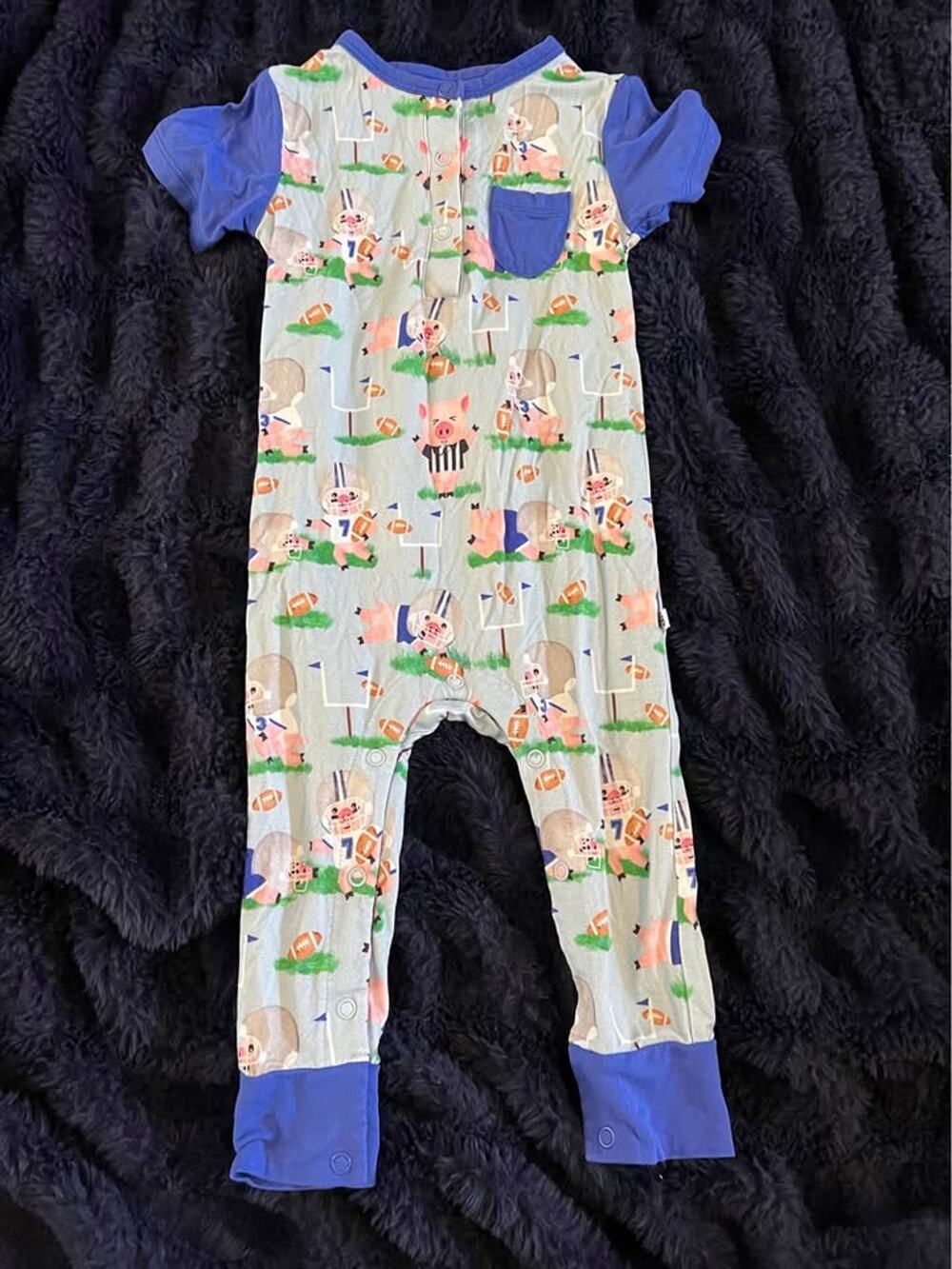 Birdie Bean Bamboo Romper 18-24M Football Print One Piece Pajama Baby EUC